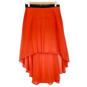 NWOT, W118 by Walter Baker Coral Pleated Chiffon High-Low Midi Skirt, Small